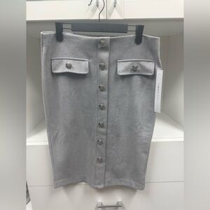 Elegant Gray Button-Front Pencil Skirt